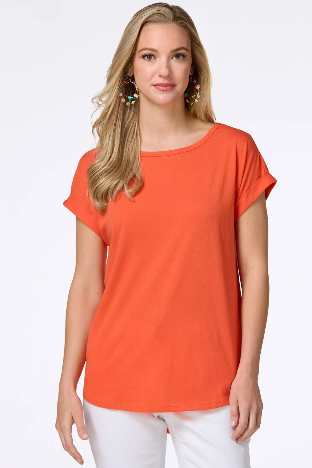 Cato Solid Rolled Cuff Tee> Tops