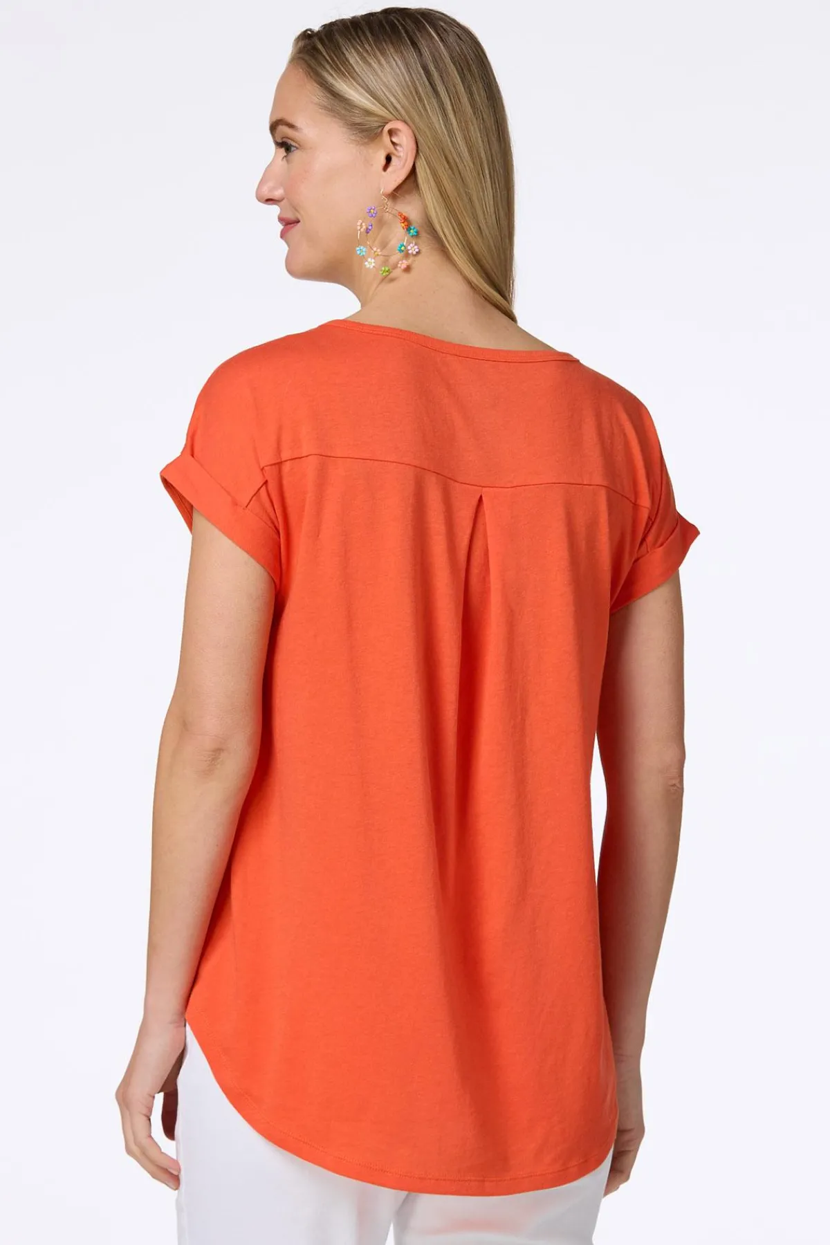 Cato Solid Rolled Cuff Tee> Tops