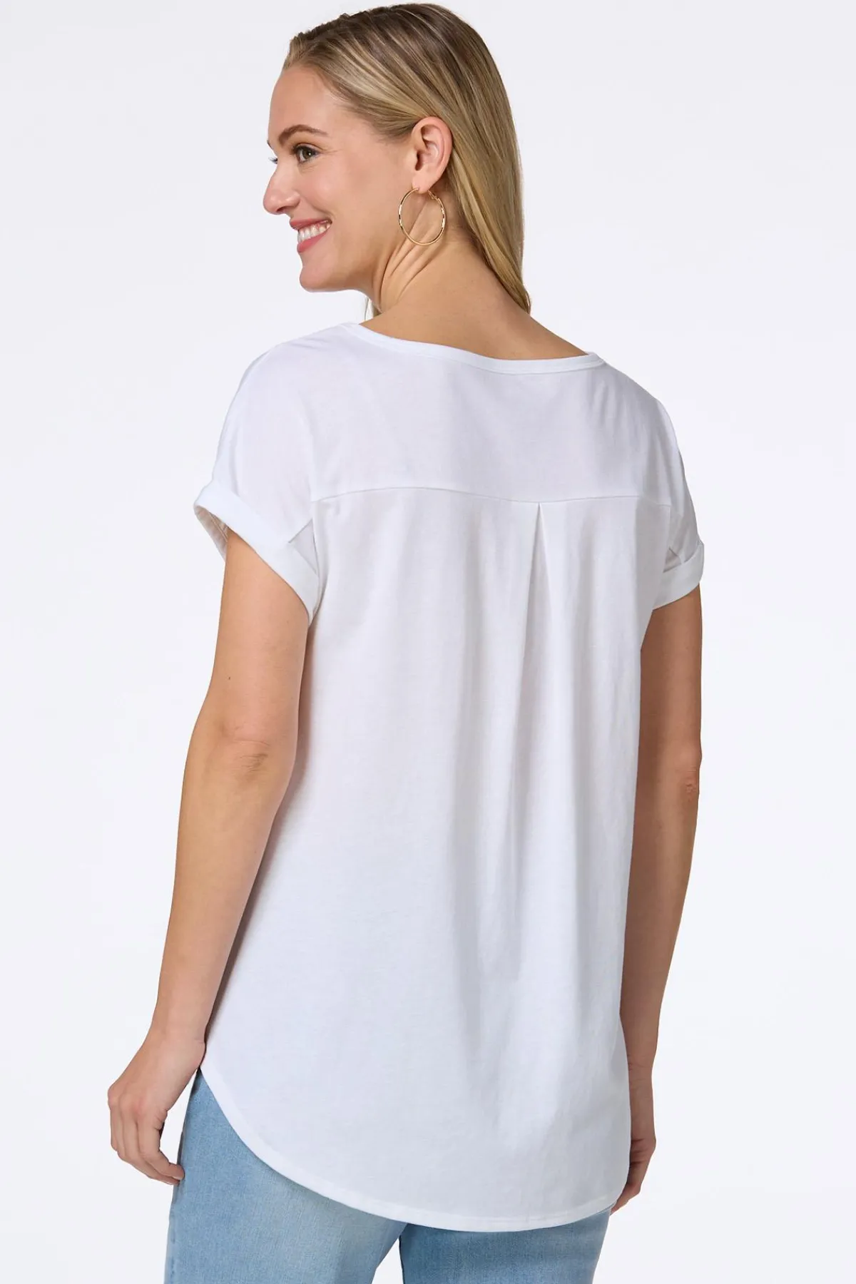 Cato Solid Rolled Cuff Tee> Tops