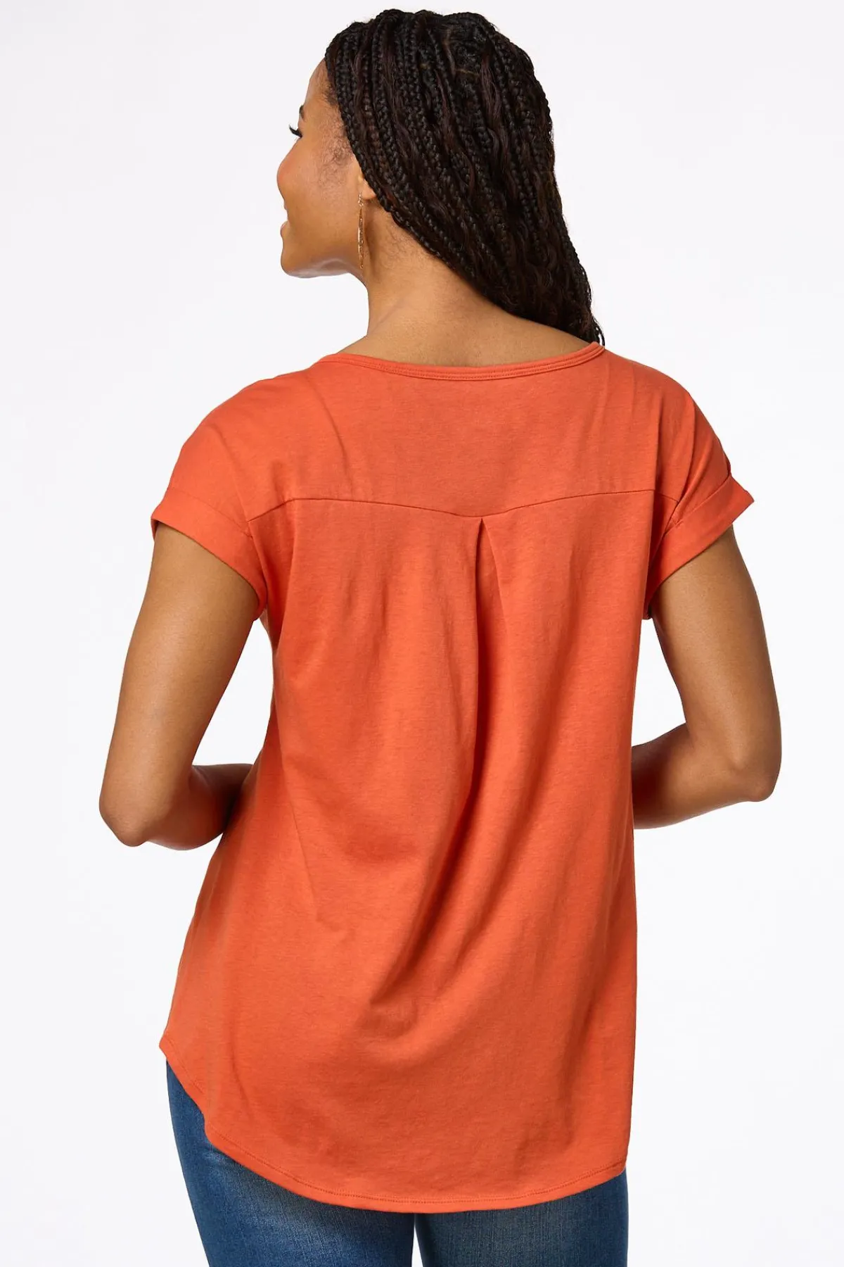 Cato Solid Rolled Cuff Tee> Tops