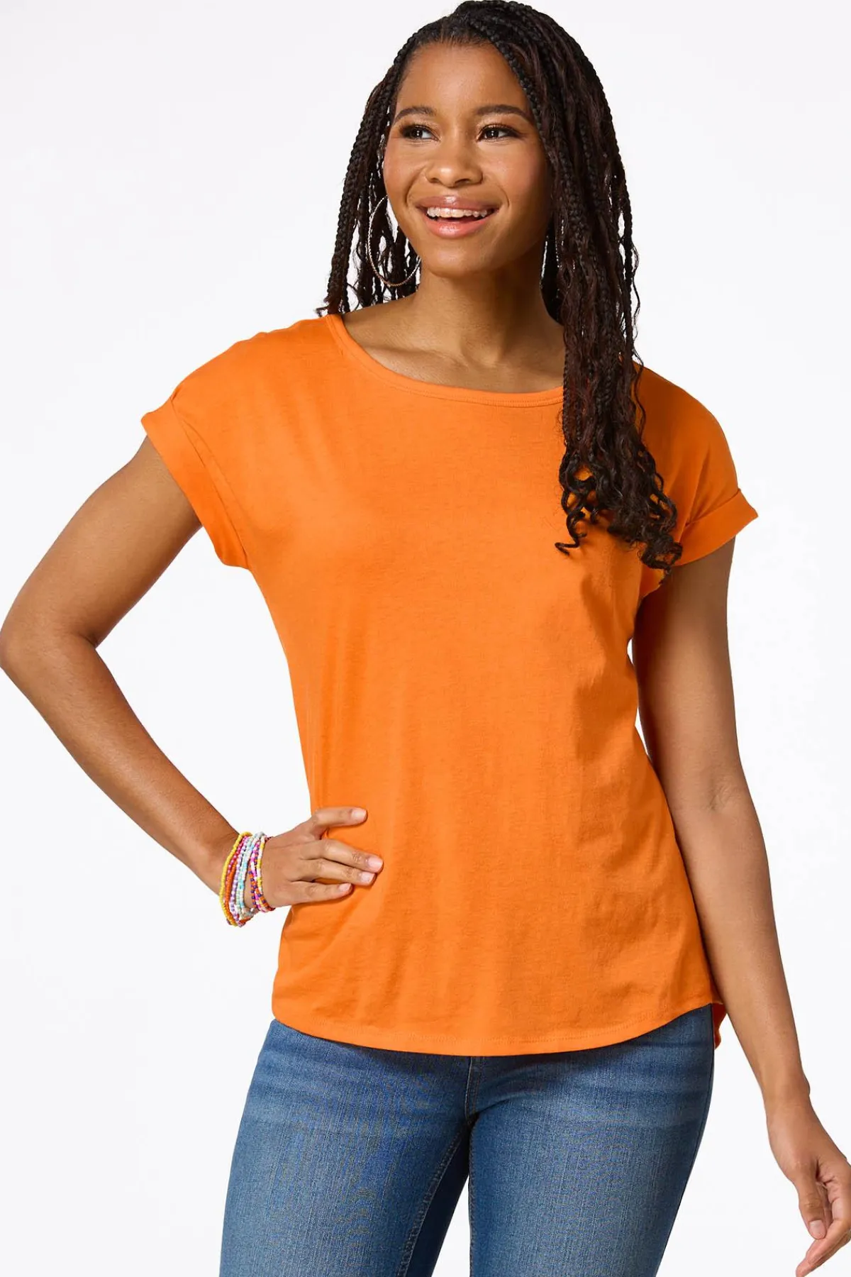 Cato Solid Rolled Cuff Tee> Tops