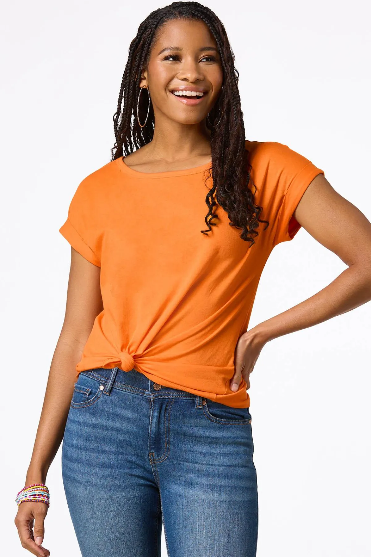 Cato Solid Rolled Cuff Tee> Tops