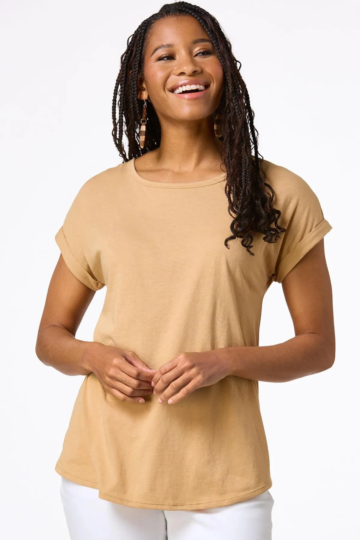 Cato Solid Rolled Cuff Tee> Tops