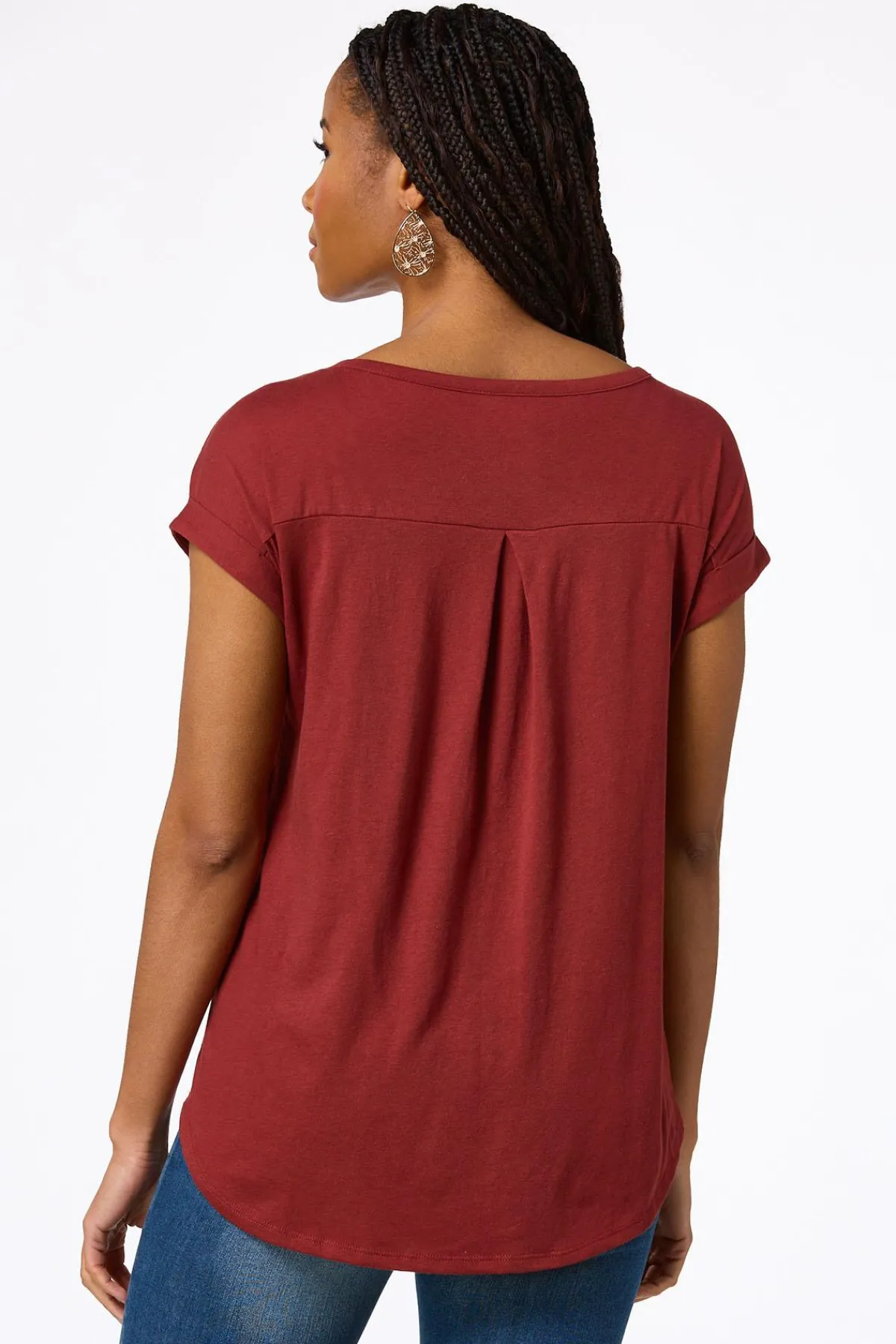 Cato Solid Rolled Cuff Tee> Tops