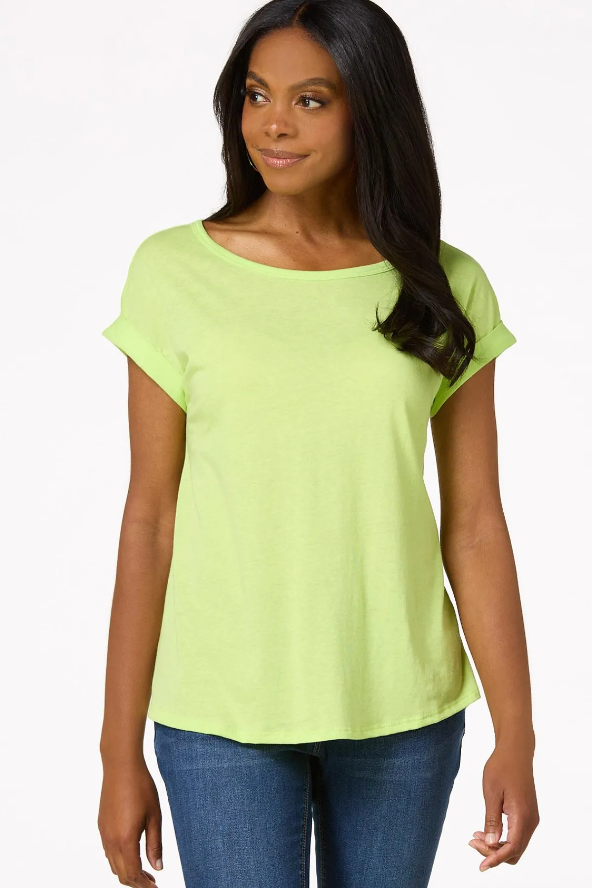 Cato Solid Rolled Cuff Tee> Tops