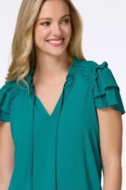 Cato Solid Ruffled Crepe Top><noscript><img width=