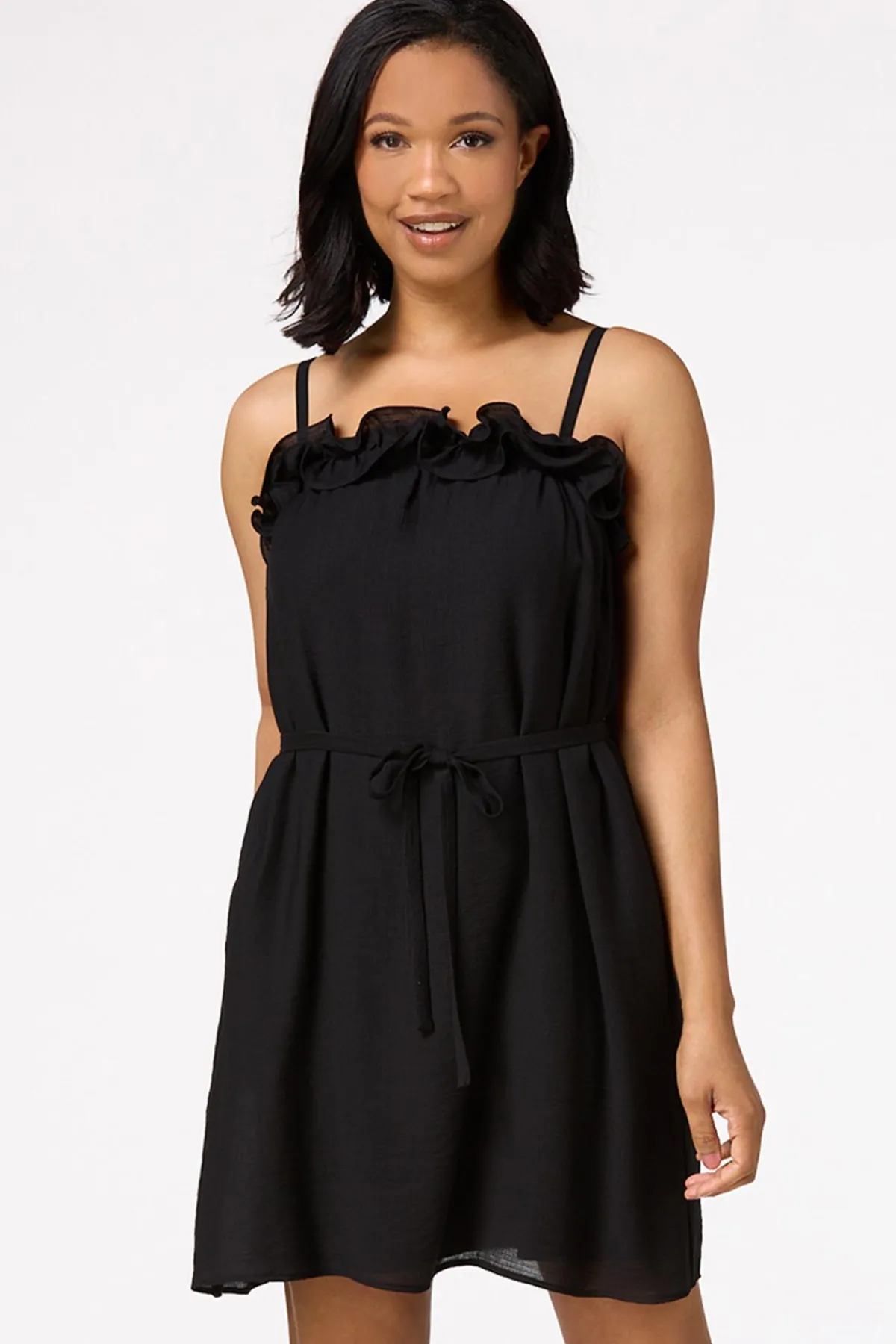 Cato Solid Ruffled Tie Waist Dress> Dresses