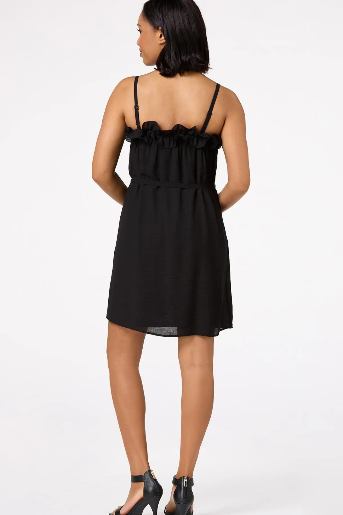 Cato Solid Ruffled Tie Waist Dress> Dresses