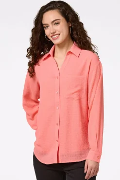 Cato Solid Sheer Button Down Top> Tops