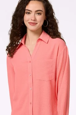 Cato Solid Sheer Button Down Top><noscript><img width=