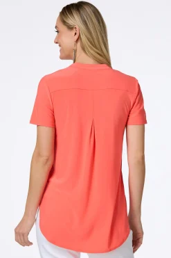 Cato Solid Split V- Neck Top> Tops