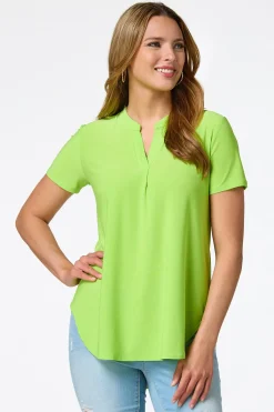 Cato Solid Split V- Neck Top><noscript><img width=