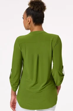 Cato Solid Split V- Neck Top> Tops