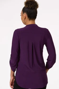Cato Solid Split V- Neck Top><noscript><img width=