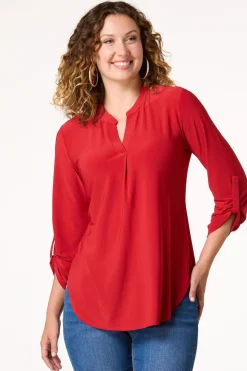 Cato Solid Split V- Neck Top><noscript><img width=