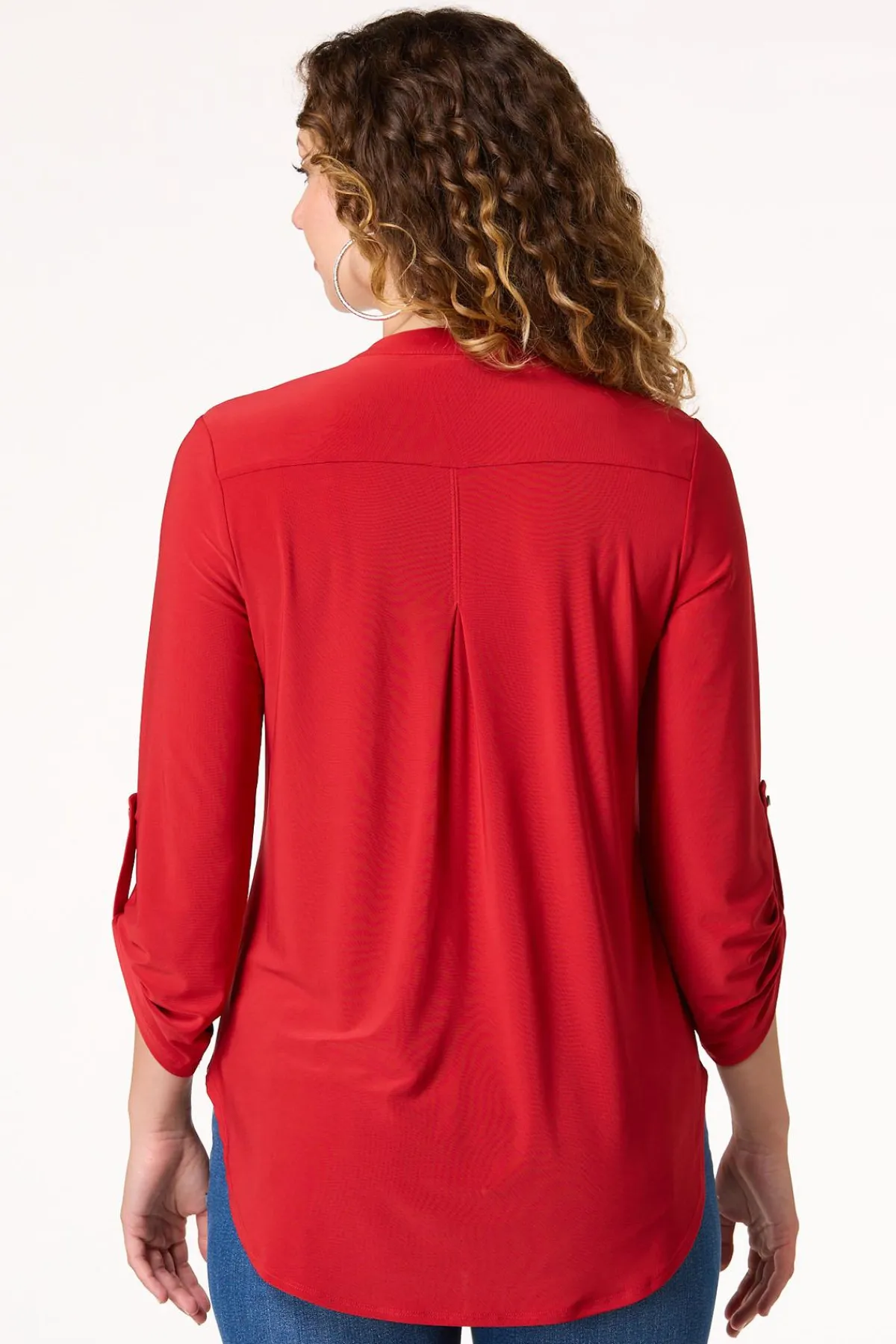 Cato Solid Split V- Neck Top> Tops