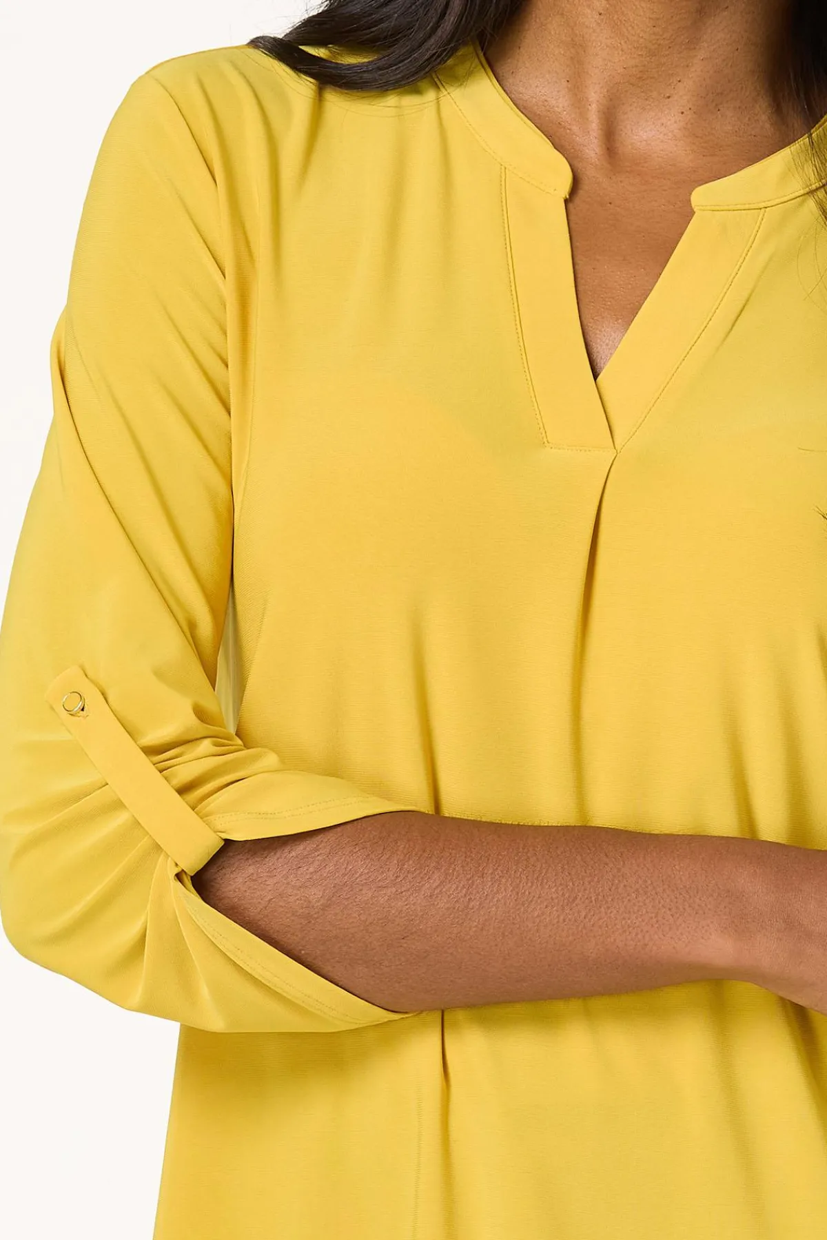 Cato Solid Split V- Neck Top> Tops