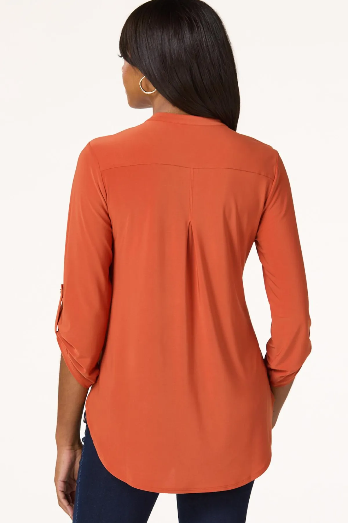 Cato Solid Split V- Neck Top> Tops