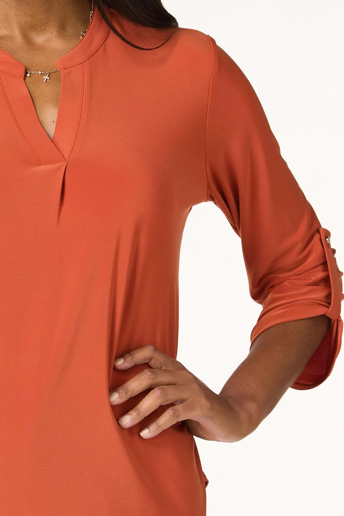 Cato Solid Split V- Neck Top> Tops