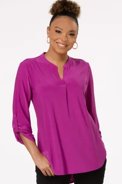 Cato Solid Split V- Neck Top><noscript><img width=