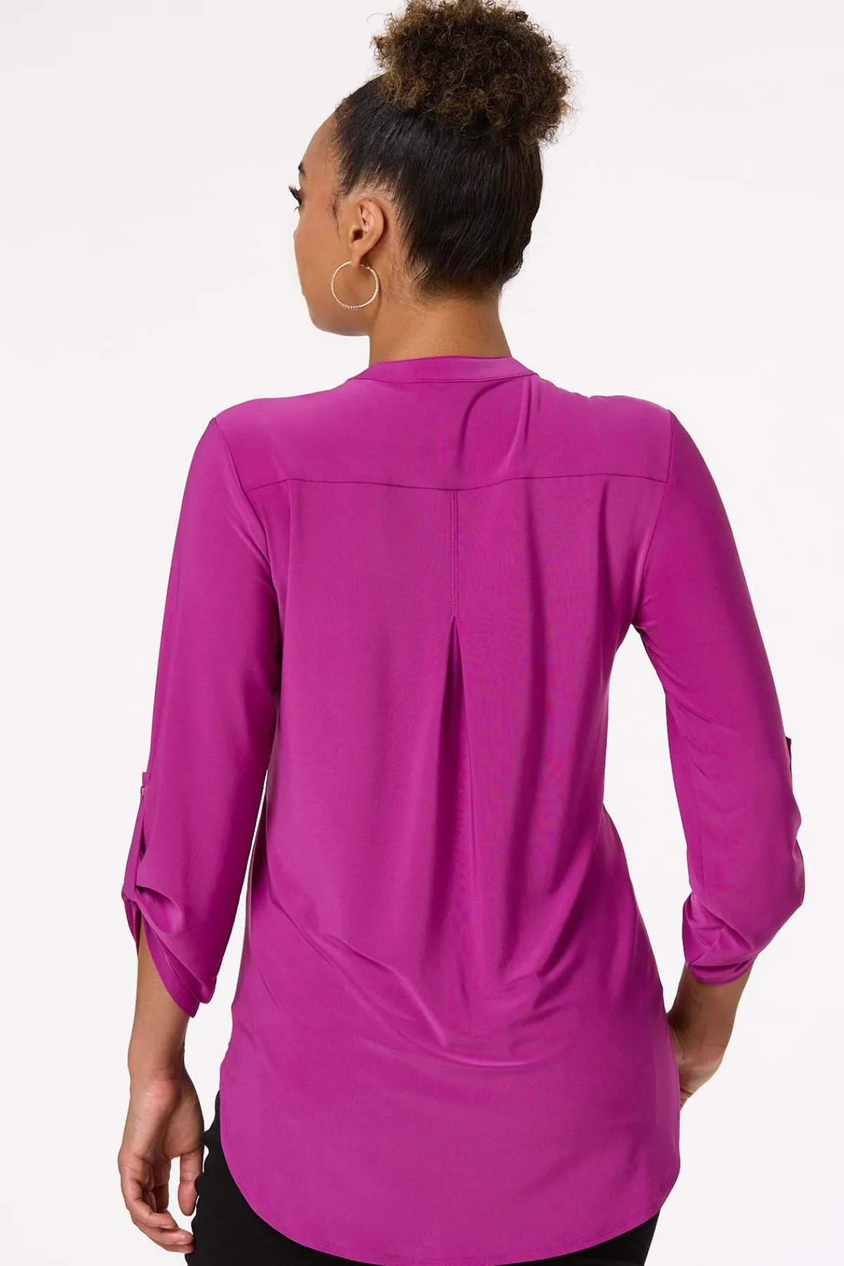 Cato Solid Split V- Neck Top> Tops