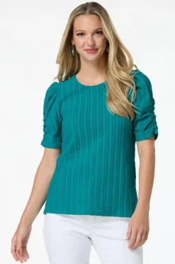 Cato Solid Textured Puff Sleeve Top> Tops