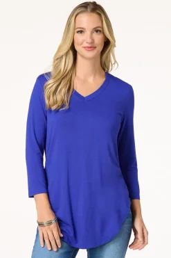 Cato Solid V- Neck Tunic Top> Tops