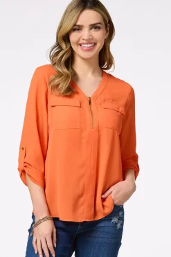 Cato Solid Zip Neckline Top> Tops