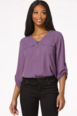 Cato Solid Zip Neckline Top><noscript><img width=