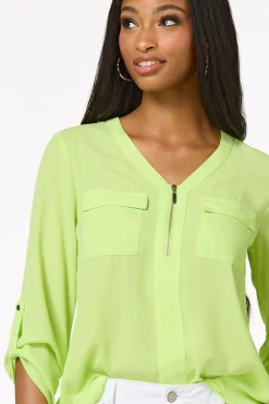 Cato Solid Zip Neckline Top><noscript><img width=