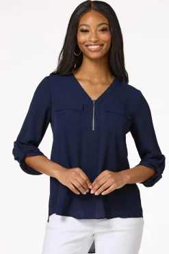 Cato Solid Zip Neckline Top><noscript><img width=
