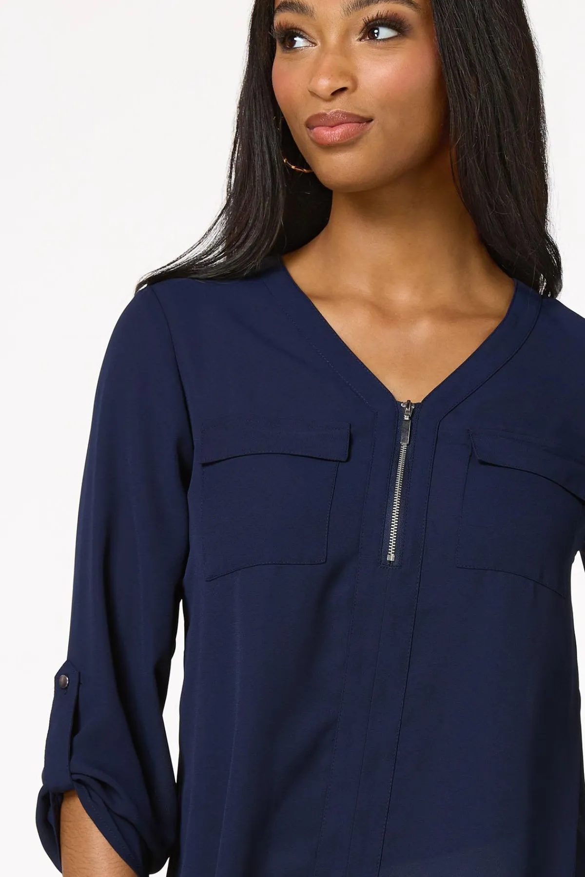 Cato Solid Zip Neckline Top> Tops