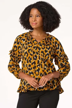 Cato Spotted Ruffled Trim Top> Tops