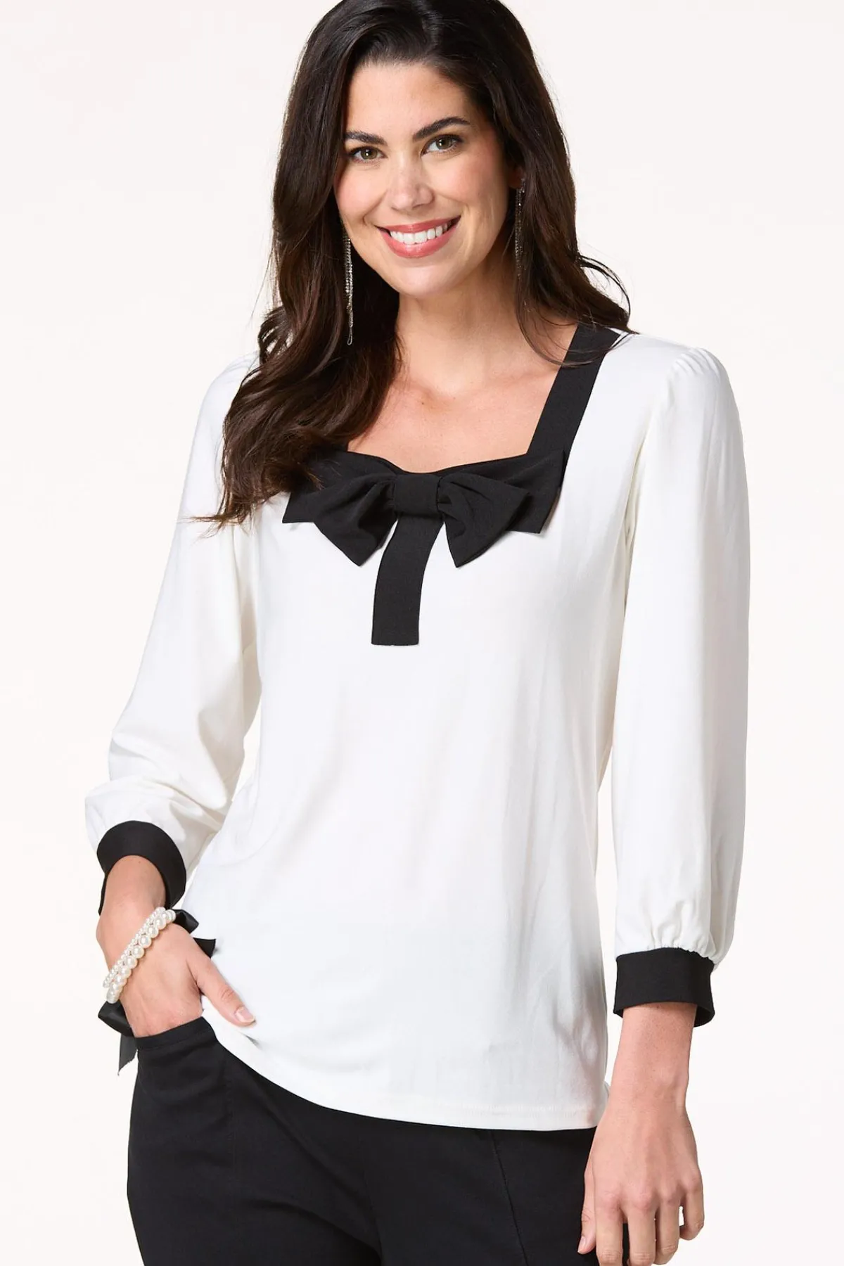 Cato Square Neck Bow Top> Tops