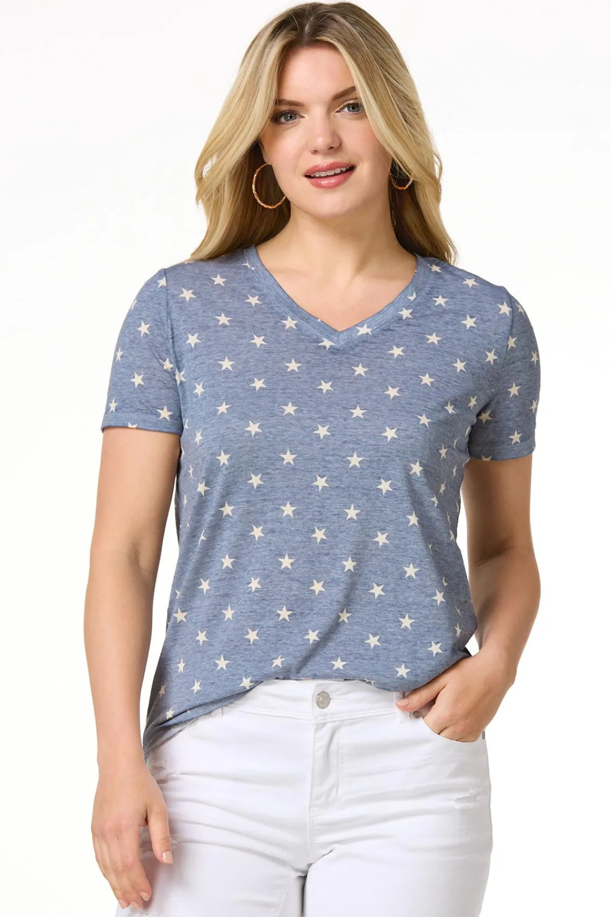 Cato Star Print Burnwash Tee> Tops