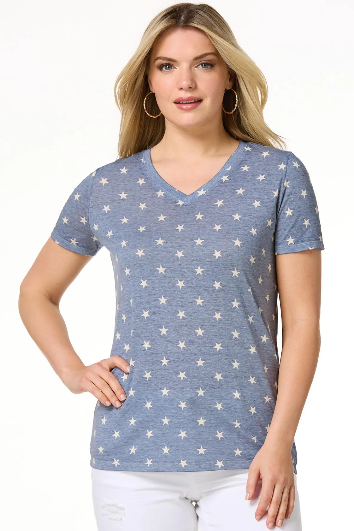 Cato Star Print Burnwash Tee> Tops