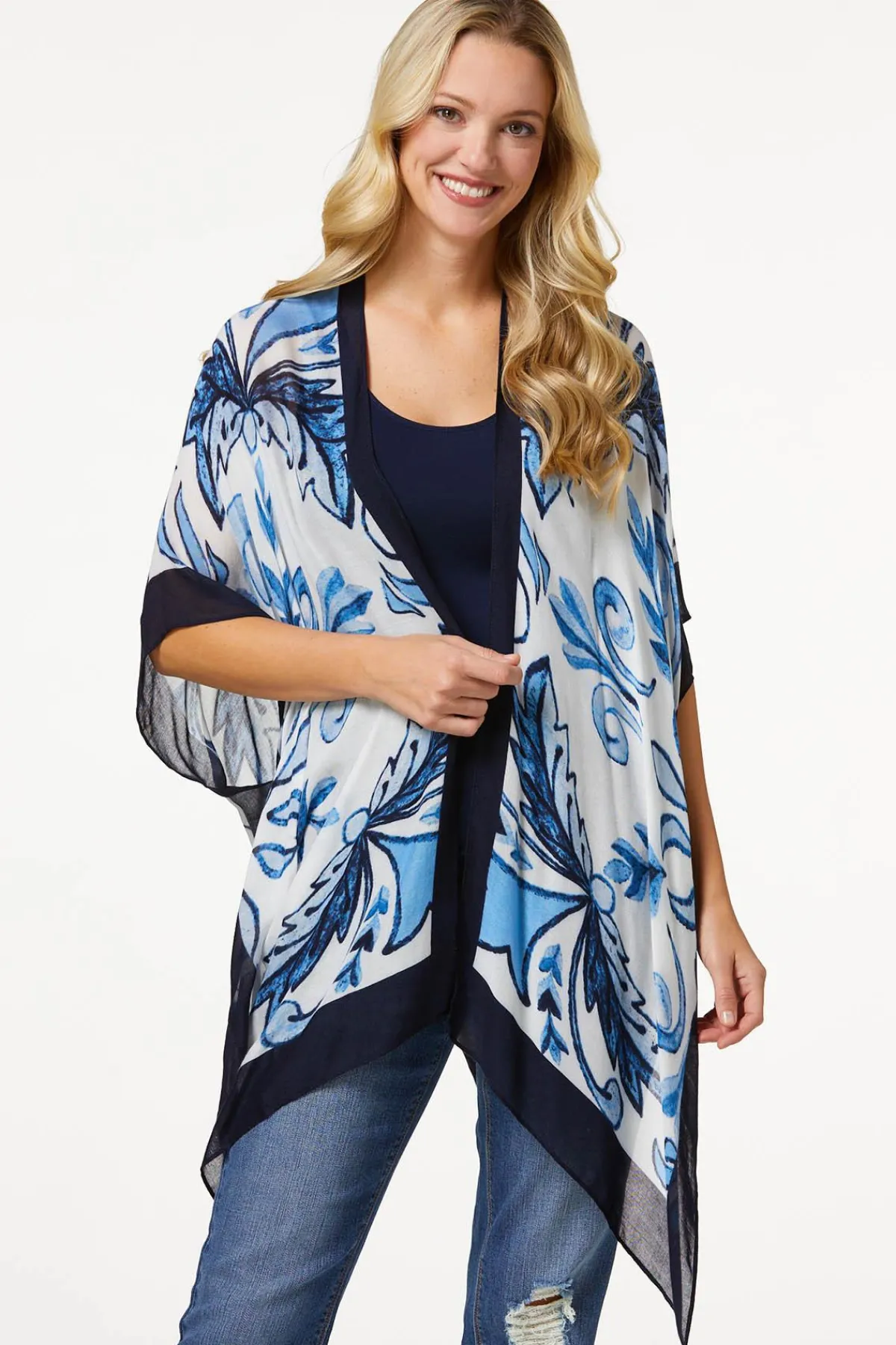 Cato Stencil Watercolor Kimono> Cover Ups|Tops