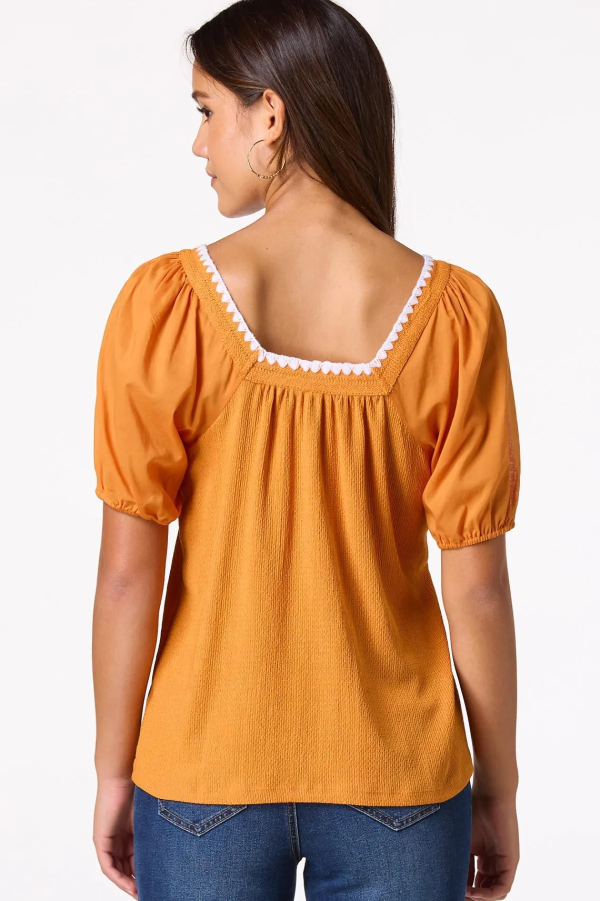 Cato Stitch Trim Puff Sleeve Top> Tops
