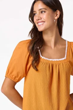 Cato Stitch Trim Puff Sleeve Top><noscript><img width=