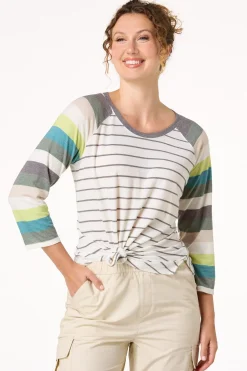 Cato Stripe Baseball Tee> Athleisure|Tops