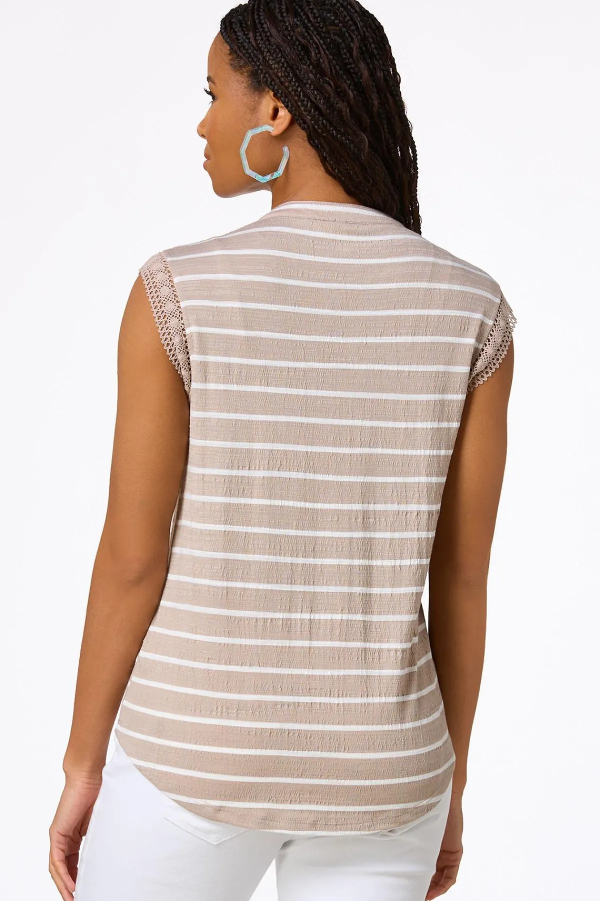 Cato Stripe Crochet Trim Top> Tops