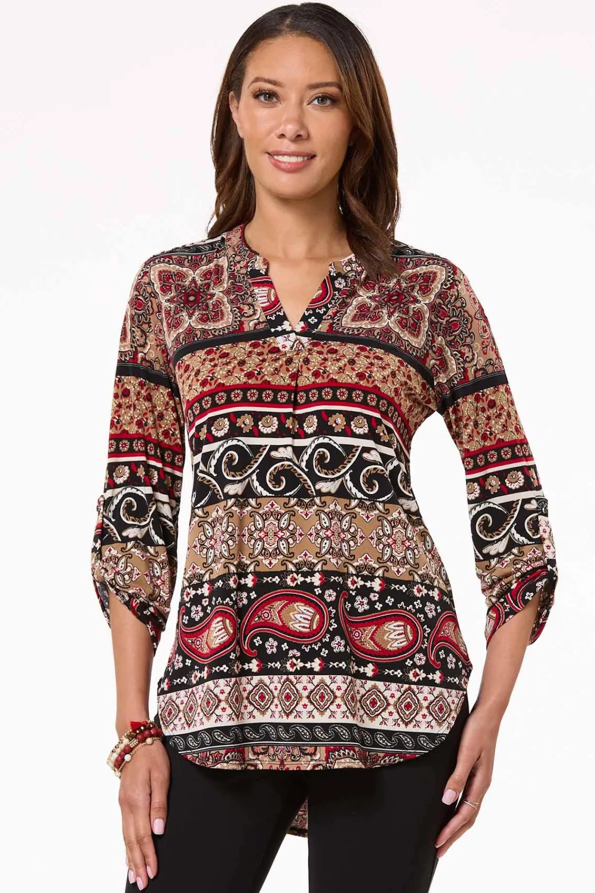 Cato Stripe Floral Medallion Top> Tops