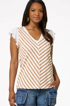 Cato Stripe Flutter Sleeve Top> Tops