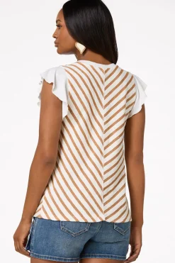 Cato Stripe Flutter Sleeve Top><noscript><img width=
