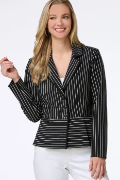 Cato Stripe Peplum Blazer><noscript><img width=