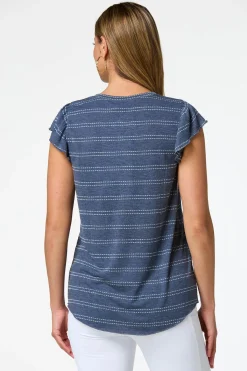 Cato Stripe Ruffle Sleeve Top> Athleisure|Tops