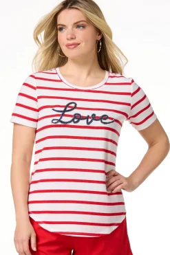 Cato Stripe Sequin Love Tee> Athleisure|Tops