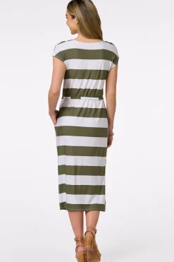 Cato Stripe Tie Waist Midi Dress> Dresses