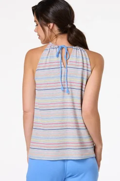 Cato Stripe Twisted Strap Tank> Athleisure|Tops