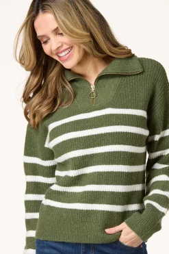 Cato Stripe Zip Pullover Sweater><noscript><img width=